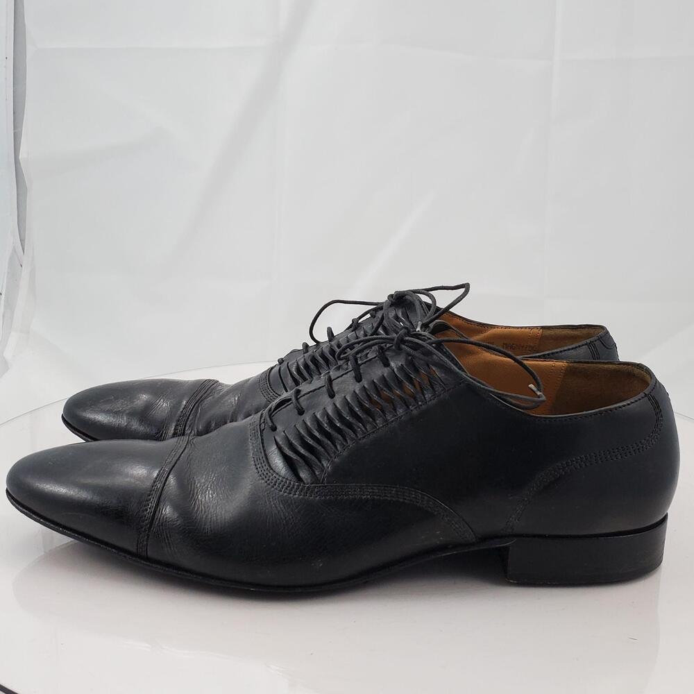 Bally Magny Shoes Mens 11 D Black Leather Cap Toe Oxford Dress Lace Up Woven